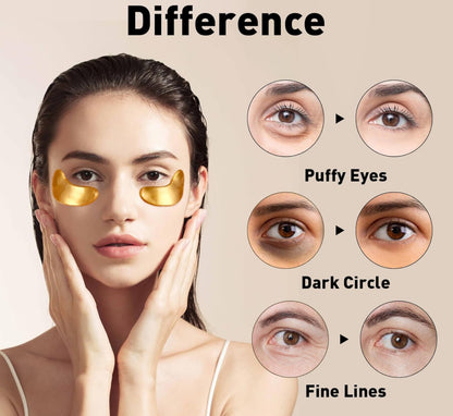 24K Gold Eye Patches for Puffy Eyes, Dark Circles, Eye Bags and Wrinkles, Collagen Skin Care Products