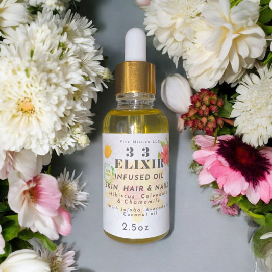 3 3 Elixir Infused Oil Pure Natural 2.5oz Manzanilla, Calendula y Flor de Jamaica